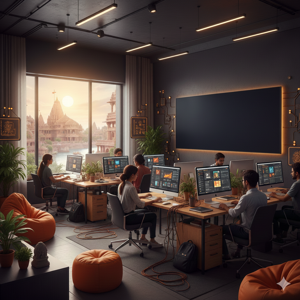 Diagram showing the services of a digital marketing agency in Ujjain including SEO, Web Design, and SMM